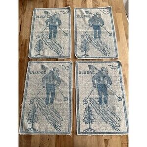 Lot of 4 Vintage Advertising Towels Uludag Ski Resort Turkey Blue White